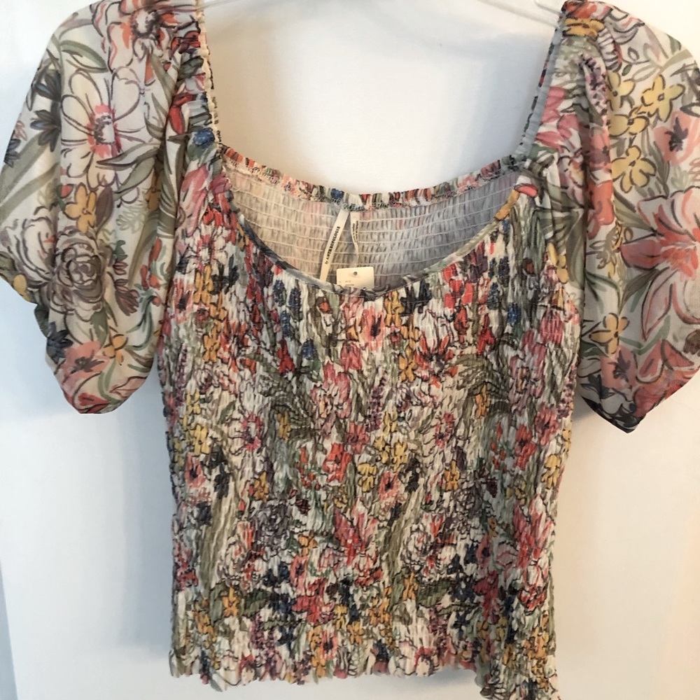 Anthropologie Floral Smocked Square-Neck Top in Pink, Yellow, Green, Blue
